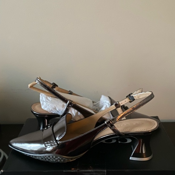 Coach Metallic Slingback Heels.                               Color, Anthracite - Picture 7 of 8